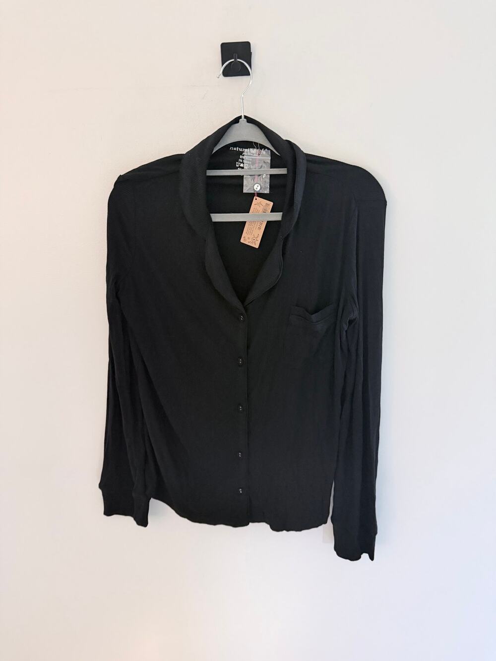 NWT Natural Life Black Soft Long-Sleeve Button Up Pajama Top-Size Small